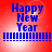 Red background with blue text reading 'Happy New Year' and a blue dotted line below, displayed in a of four identical