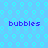 Blue background with repeating light blue bubble outlines and four instances of the word 'bubbles' in dark blue pixelated text.