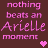 Pixelated pink text on dark brown background reads "nothing beats an Arielle moment" with small pixel hearts, repeated in a