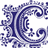 A static digital artwork featuring a decorative blue 'C' and text fragments in pixelated blue font on white background.