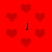 Red background with scattered dark red hearts and four black vertical lines, some of which have small horizontal extensions at the bottom.