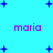 Cyan background with scattered blue plus signs and four instances of the word 'maria' in purple pixelated text.