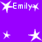 Purple background with white star shapes and repeated text 'Emily' in pixelated font, arranged in a pattern