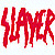 Static 50x50 pixel icon featuring bold red stylized text spelling "SLAYER" on a white background with slight dithering and anti-aliasing effects.
