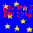 Blue background with yellow stars and red text repeating 'got me a fer spell' in pixelated font.