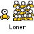 Pixel art of a yellow-shirted figure with white face and black eyes, surrounded by multiple identical figures in various arrangements on gray background.