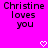 Pixelated text on bright pink background with two white heart symbols at bottom center.