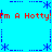 A static blue icon with red text reading "I'm A Hotty!" repeated twice, framed by blue asterisk and dotted-line decorations.