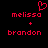 Red pixelated text and symbols on black background: 'melissa' above '+' above 'brandon', with a red heart symbol above 'melissa'.