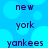 Blue background with light blue circles and dark purple text reading new york yankees repeated in a pattern