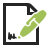 Static pixel art icon showing a black frame with a white interior, a green pen-like object, and a small black shape resembling a signature or stamp.