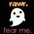 Pixelated white ghost icon with black eyes and mouth, orange text above, pink text below, on black background.