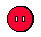 Five pixelated circular icons in red, blue, green, purple, and yellow with black-outlined white vertical rectangles as eyes on a gray background.