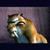 Pixelated image of a cat with closed eyes, light brown and white fur, and a blue collar against a gradient background.