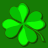 Green four-leaf clover with rounded petals on a solid green background, rendered in pixelated style.