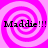Four identical display 'Maddie!!!' text over pink and white spiral backgrounds with pixelated font