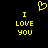 Yellow pixelated text and heart symbol on black background, with two identical 'I LOVE YOU' phrases side-by-side.