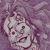 cartoonish faces with exaggerated features, transitioning from gray-toned to vibrant red and yellow hair styles against a purple background