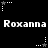 Black background with white pixelated text "Roxanna" repeated twice, surrounded by small star and dot patterns that alternate between gray and white.