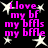 Black background with pink text and white stars, displaying repeated phrases about loving a boyfriend in multiple