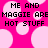 Pixelated text reads 'ME AND MAGGIE ARE HOT STUFF' over a pink background with light pink circles.