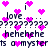 Pixelated text and pink heart shapes on a white background, with repeated phrases and question marks in a retro digital style.