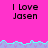 Pixelated text 'I Love Jasen' repeated across a bright pink background with cyan and purple wave borders.