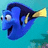 Blue fish with yellow tail swims left to right against turquoise background, text display 'Just Keep Swimming' and 'what do you do?' in pixelated font
