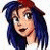 Pixelated image of a person with blue hair and red headband on left, green text 'Original Icons .com' on right.