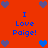 Red background with blue and purple pixelated hearts surrounding repeated text "I Love Paige!" in blue block letters.