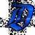 A blue stylized letter D with black and white pixelated edges in a 2x2 contact sheet of three animated frames showing slight motion blur variations.