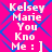 Pixelated text on a pink background with blue diamond pattern, displaying 'Kelsey Marie You Kno Me :]'.