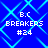 Blue background with cyan diamond lattice pattern and four identical pixelated text blocks reading "B.C BREAKERS #24" in white.