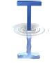 Three vertical blue T-shaped structures with white spiral effects at top and bottom, set against a light gray background.