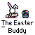 A static contact sheet showing two identical frames of a pixel art Easter-themed buddy icon with text promoting 'badassbuddy.com' on the right side.
