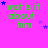 Green text 'wat is it about him' on bright pink background with scattered blue and purple stars, some star positions shift across frames.