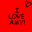 Red background with black pixelated text 'I LOVE AMY!' and a heart symbol above the left side of the text.