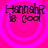 Four identical pixelated icons with pink background and purple concentric circles, each displaying text 'HannahR 18 cool' in black blocky font.