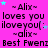 ~Alix~ loves you iloveyou(: ~alix~ Best Fwenz repeated in a pattern with cyan stars on pink background