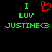 Green pixelated text 'I LUV JUSTINE<3' with a red heart symbol on black background, two identical frames side-by-side.