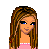 Pixel art character with long brown hair, blue eyes, and pink top; multiple views of full body, head, torso, and clothing details.