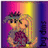 Pixelated anime-style character with long blonde hair and a purple top, holding a red heart against a gradient background shifting from pink to yellow.