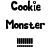 Pixelated image of Cookie Monster with blue body, yellow hair, and open mouth holding a white cookie, next to "Cookie Monster" text.