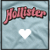 Two side-by-side show a light blue textured background with pink 'Hollister' text and contrasting heart symbols