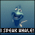Animated pixel art of a blue fish with large eyes and a striped body, positioned against a gradient background, displaying text at the bottom.