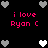 Black background with pink text 'i love Ryan C' repeated four times, surrounded by gray and white pixelated hearts in a pattern