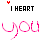 Animated icon with 'I HEART you' text in pink and black, featuring small red heart particles floating around the text on a white background.