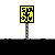Animated sequence of orange figures with white heads interacting near yellow signs, transitioning to a 'SLOW children at play' sign.