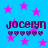 Pixelated blue background with pink stars, repeated text 'Jocelyn' in dark purple and heart symbols below.