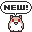 A 3x2 contact sheet of six pixel-art hamster icons with speech bubbles, each displaying the text "NEU!" in a bold font against a gray background.